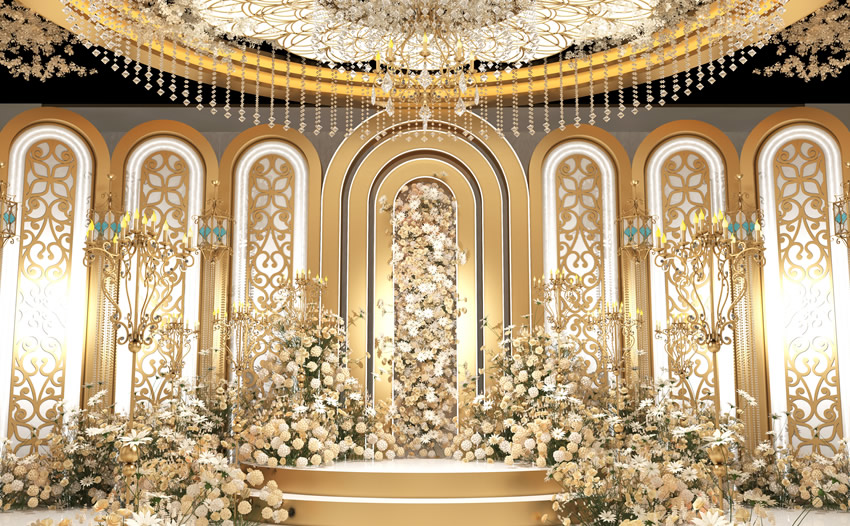 长武香槟色调婚礼堂效果展示